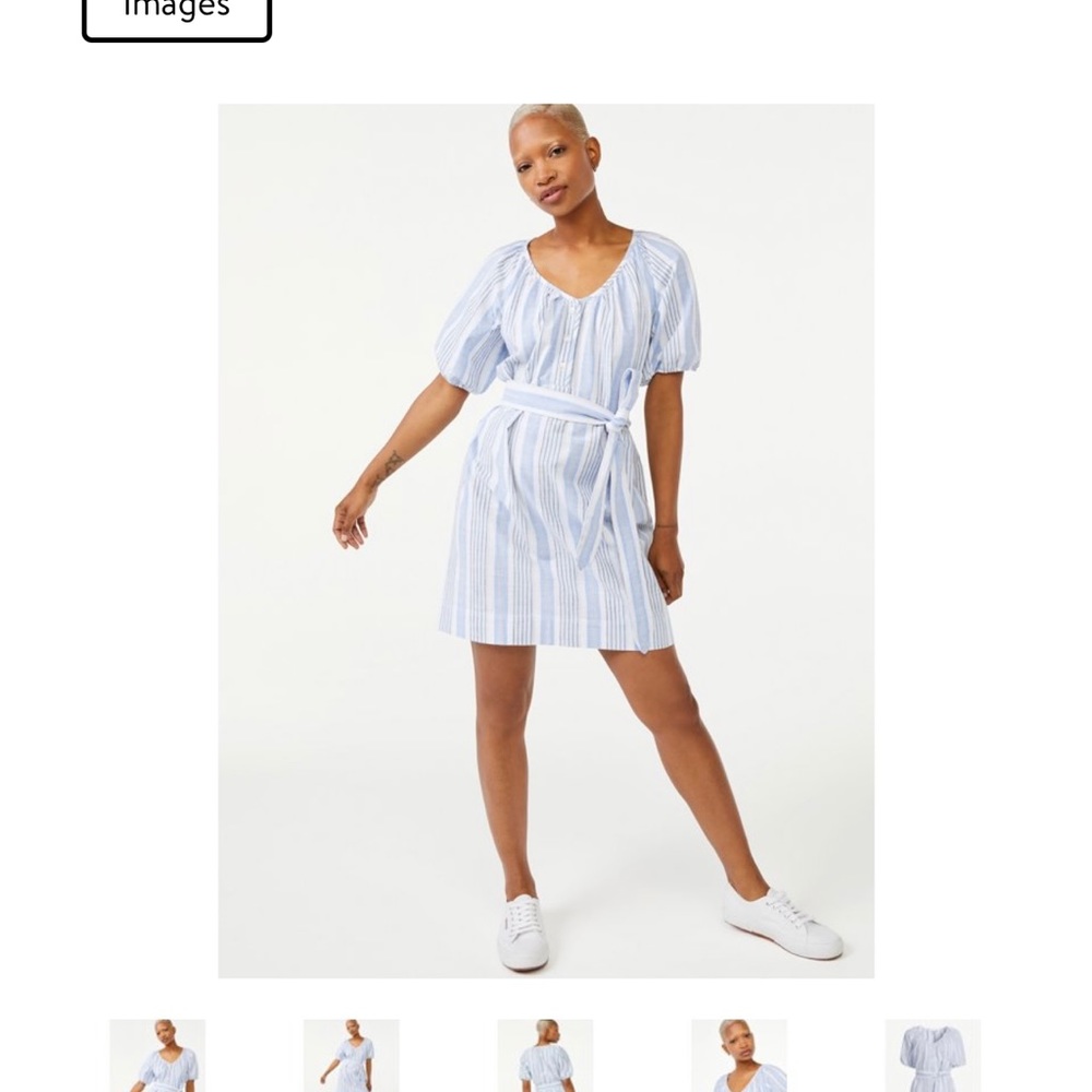 Shirtdress with playful puff sleeves, Blue Stripe Size M